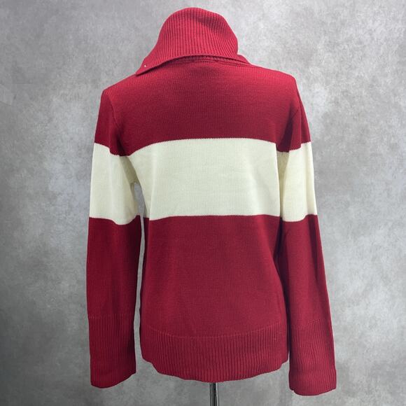 DKNY Womens SM Red White Logo Knit Turtle Neck Sweater Preppy Holiday - Picture 5 of 10